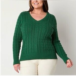 NWT 4X St. John's Bay Plus Womens V Neck Long Sleeve Cable Knit Pullover Sweater
